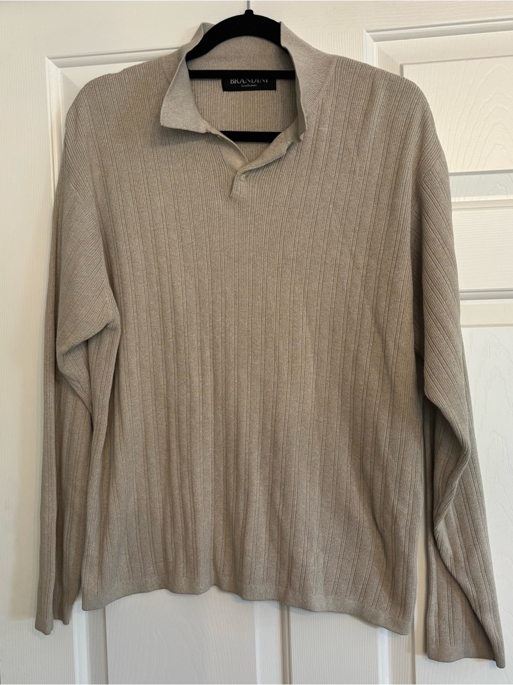 Brandini Beige Ribbed Knit Collared Button Pullover Sweater Mens XL